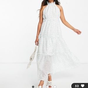 Lost Ink midaxi halterneck dress with tiered skirt in ditsy floral